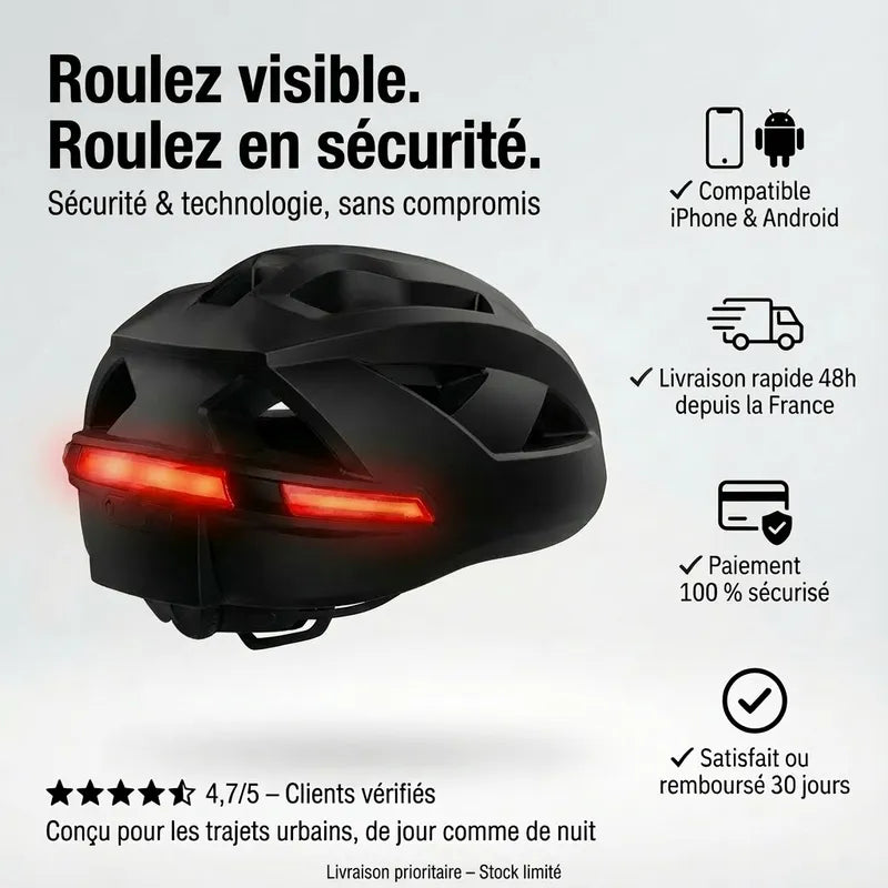 Publicité pour un casque de vélo à éclairage intégré