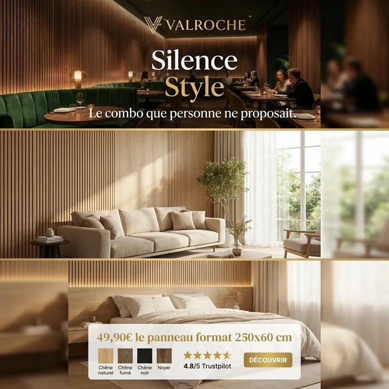 Publicité Val Roche : ambiance bois dans une chambre